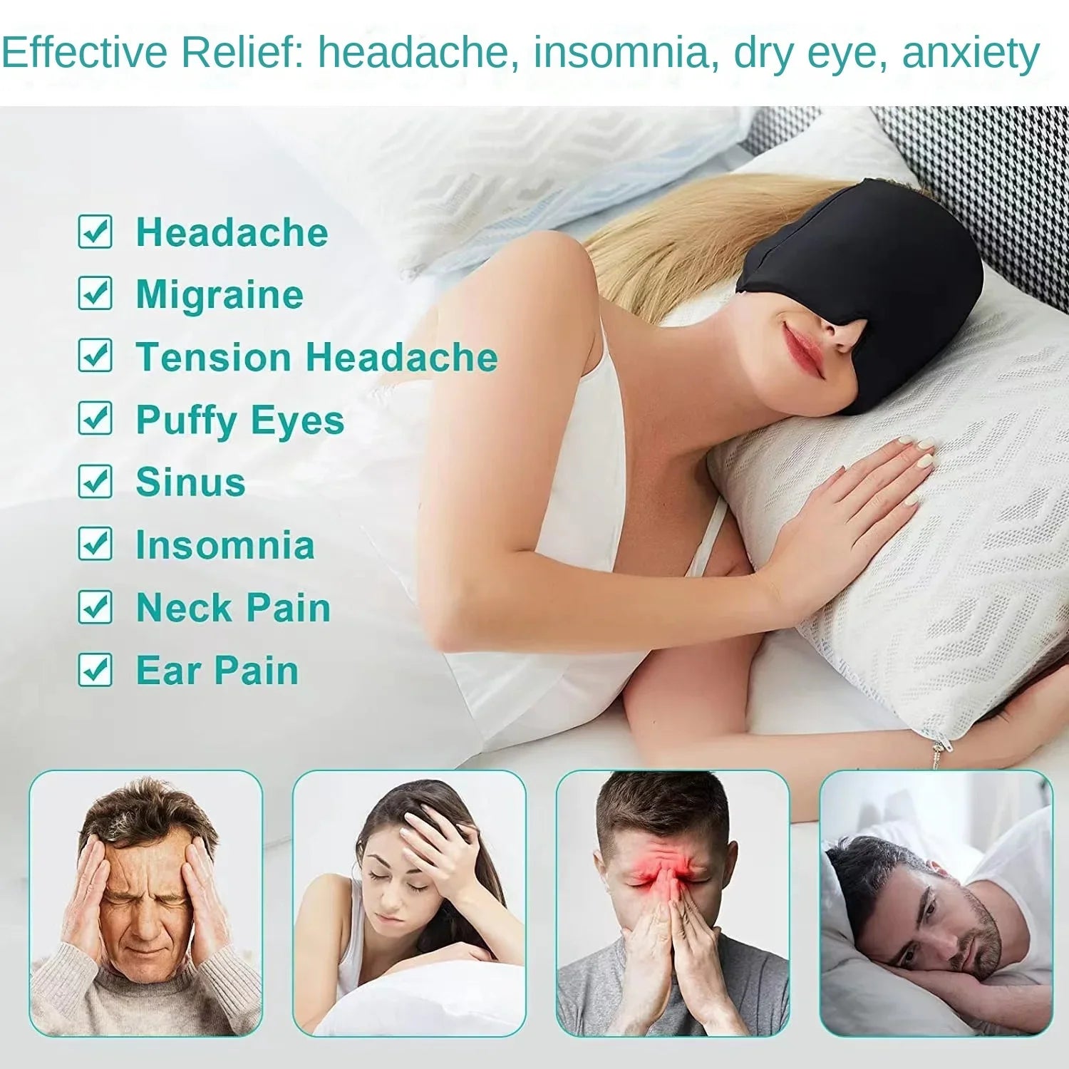 Migraine Relief Hat headache hat Gel Hot Cold Therapy Ice Cap For Relieve Pain Ice Hat Eye Mask Stress Pressure Pain Relief - WoodenCrew
